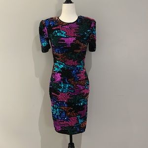 Leslie Fay Evenings Petite Vintage Bright Multi Coloured Sequins Dress